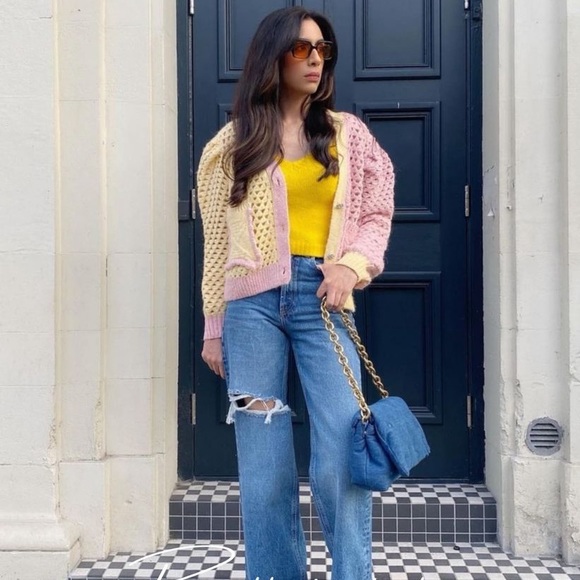 ZARA eyelet chunky knit oversized cardigan with jewel buttons - Picture 6 of 16